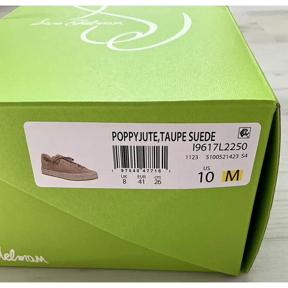Sam Edelman Women's Poppy Jute Taupe Suede Sneaker Size 10 NIB